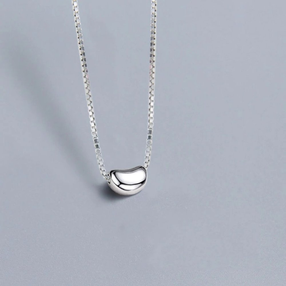NEW 925 Sterling Silver Simple Bean Necklace - Picture 6 of 8